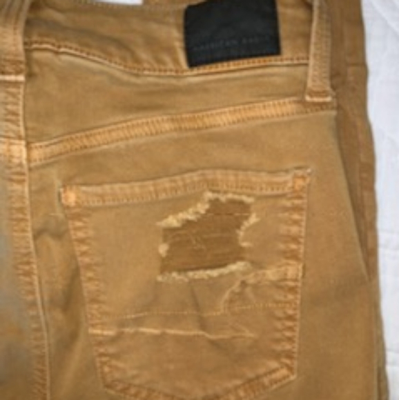 American Eagle Mustard Distressed Hi-Rise Jeggings - Picture 3 of 6